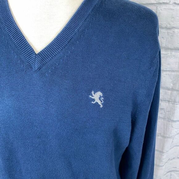 Express men sz Large V-neck longsleeve sweater navy blue - Picture 2 of 8